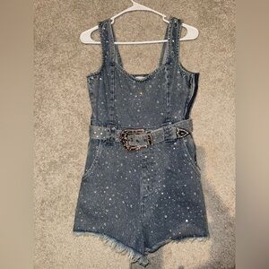 Show Me Your MuMu Silver-Studded Denim Romper